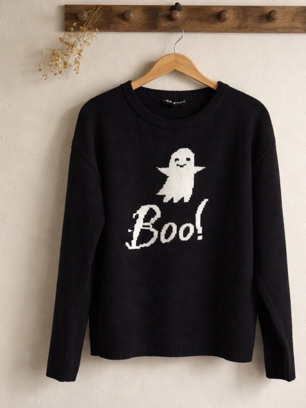 State of Mind Black Crewneck Sweater with White Ghost 'Boo!' Graphic